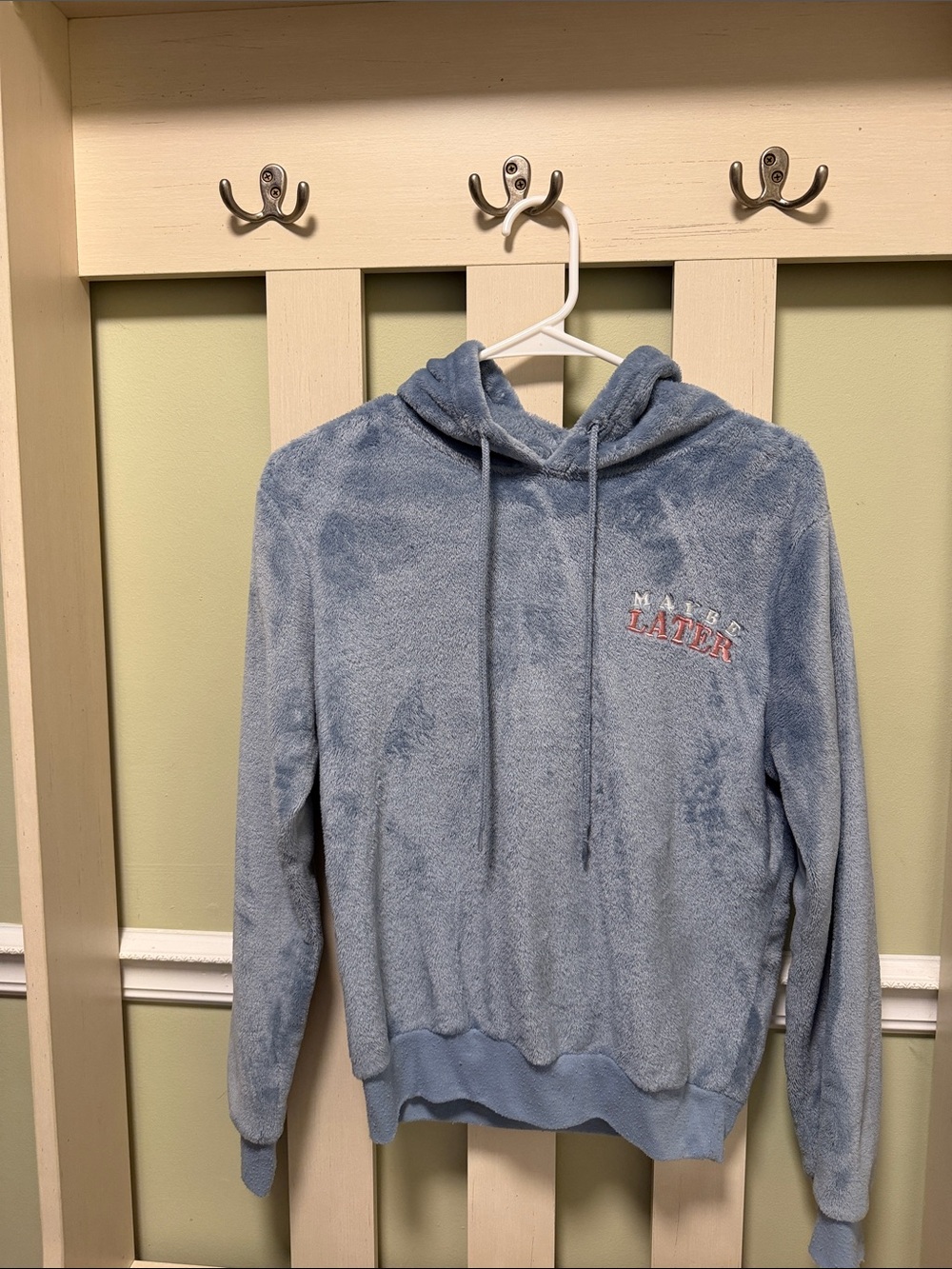 Cold Crush Blue Plush Hoodie with Pink Accent